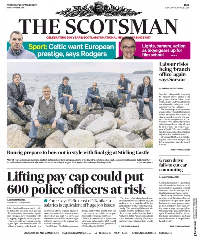 The Scotsman Newspaper Front Page for 27 September 2017