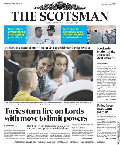 The Scotsman Newspaper Front Page for 28 October 2015