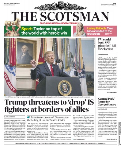 The Scotsman Newspaper Front Page for 28 October 2019