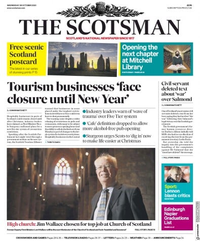 The Scotsman Newspaper Front Page for 28 October 2020