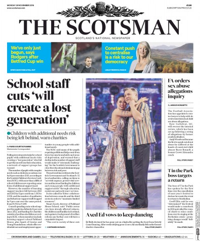 The Scotsman Newspaper Front Page for 28 November 2016