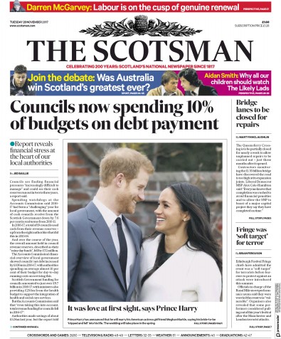 The Scotsman Newspaper Front Page for 28 November 2017