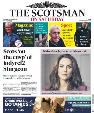 The Scotsman Newspaper Front Page for 28 November 2020