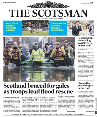 The Scotsman Newspaper Front Page for 28 December 2015