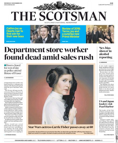 The Scotsman Newspaper Front Page for 28 December 2016