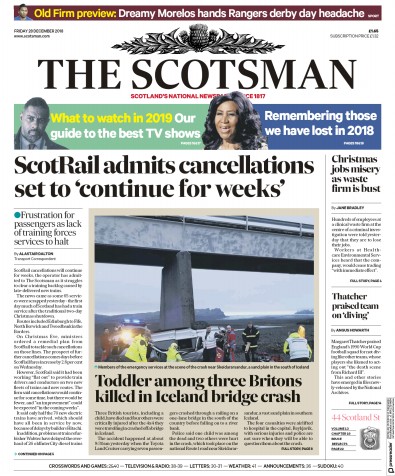 The Scotsman Newspaper Front Page for 28 December 2018