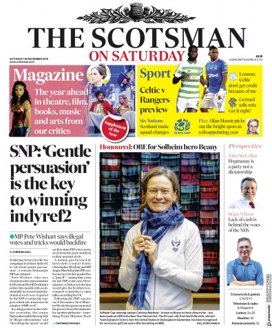 The Scotsman Newspaper Front Page for 28 December 2019