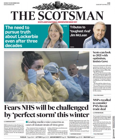The Scotsman Newspaper Front Page for 28 December 2020