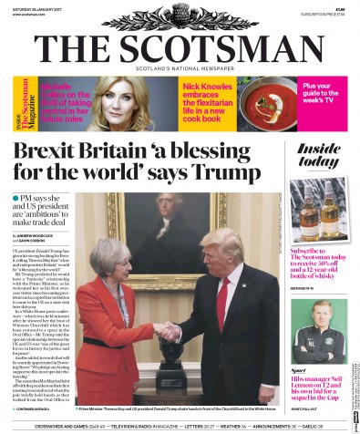 The Scotsman Newspaper Front Page for 28 January 2017
