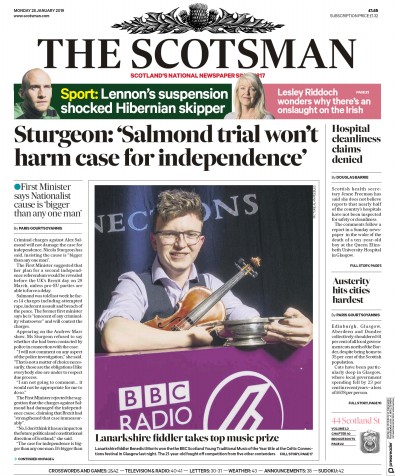The Scotsman Newspaper Front Page for 28 January 2019