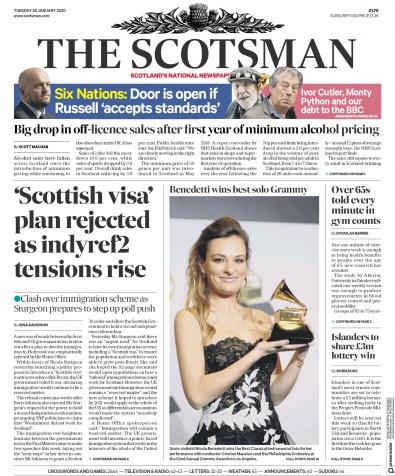 The Scotsman Newspaper Front Page for 28 January 2020