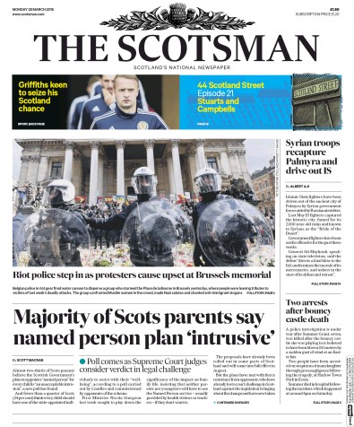 The Scotsman Newspaper Front Page for 28 March 2016