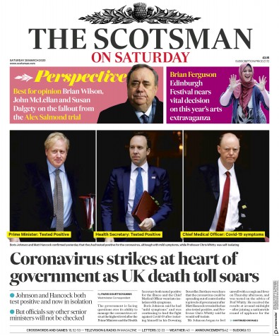 The Scotsman (UK) Newspaper Front Page for 28 March 2020