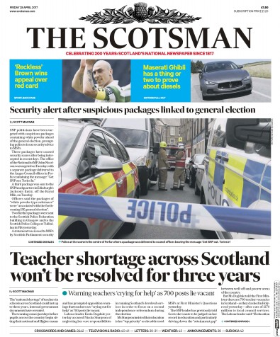 The Scotsman Newspaper Front Page for 28 April 2017