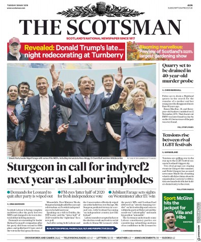 The Scotsman Newspaper Front Page for 28 May 2019