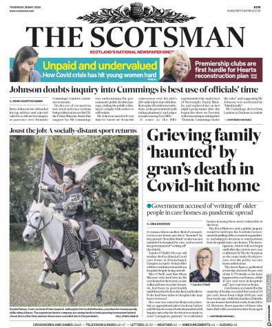 The Scotsman (UK) Newspaper Front Page for 28 May 2020