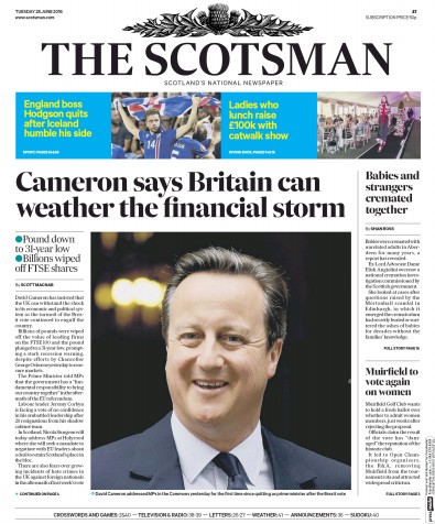 The Scotsman Newspaper Front Page for 28 June 2016