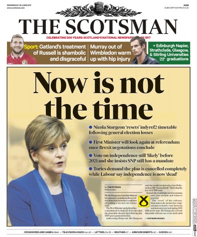 The Scotsman Newspaper Front Page for 28 June 2017