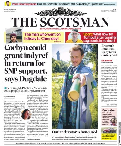 The Scotsman (UK) Newspaper Front Page for 28 June 2019