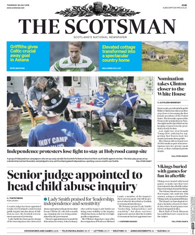 The Scotsman Newspaper Front Page for 28 July 2016