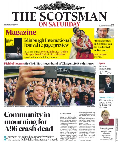 The Scotsman Newspaper Front Page for 28 July 2018