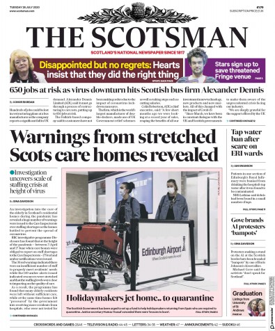 The Scotsman Newspaper Front Page for 28 July 2020