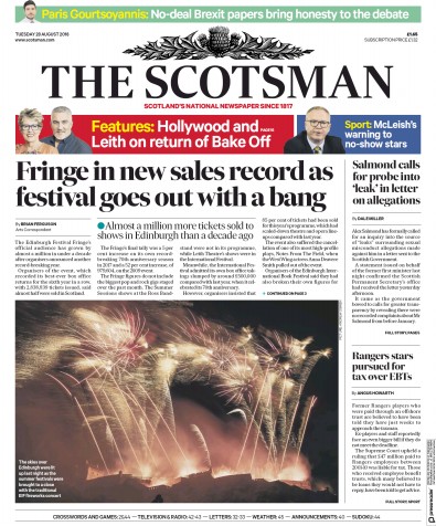 The Scotsman Newspaper Front Page for 28 August 2018