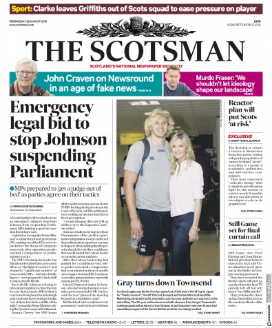 The Scotsman Newspaper Front Page for 28 August 2019