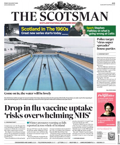 The Scotsman Newspaper Front Page for 28 August 2020