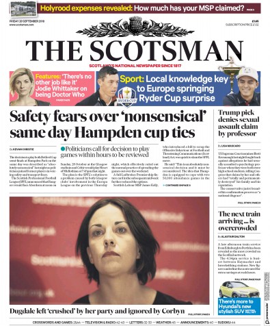 The Scotsman (UK) Newspaper Front Page for 28 September 2018