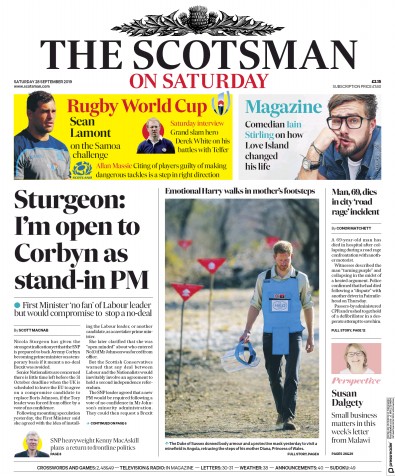 The Scotsman Newspaper Front Page for 28 September 2019