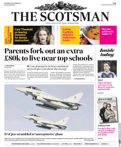 The Scotsman Newspaper Front Page for 29 October 2016
