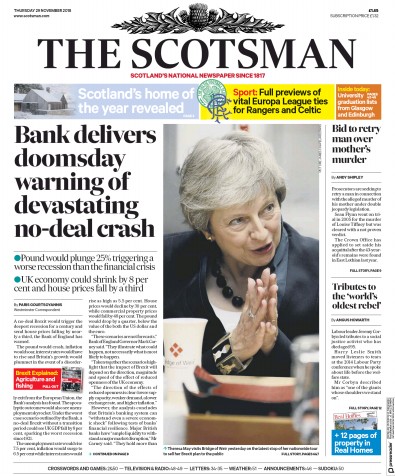The Scotsman Newspaper Front Page for 29 November 2018