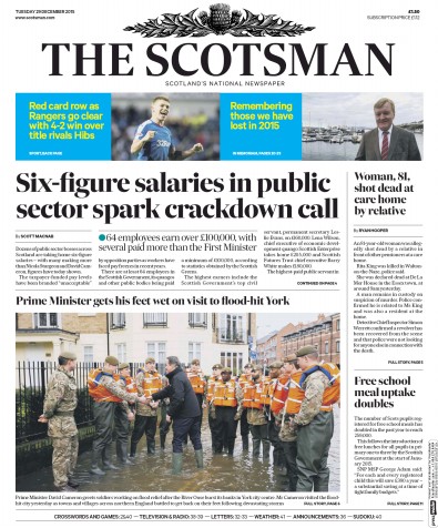 The Scotsman Newspaper Front Page for 29 December 2015
