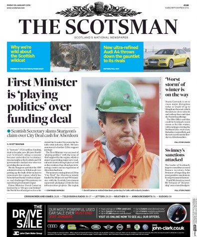 The Scotsman (UK) Newspaper Front Page for 29 January 2016