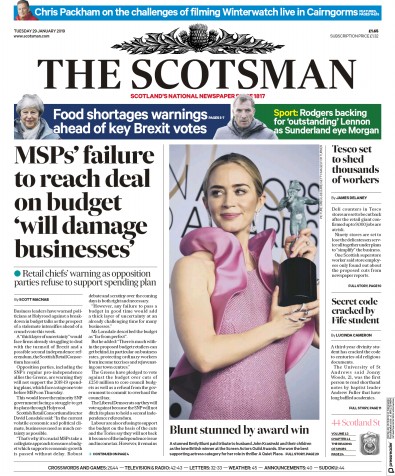The Scotsman Newspaper Front Page for 29 January 2019