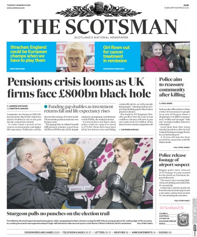 The Scotsman Newspaper Front Page for 29 March 2016
