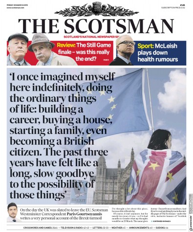 The Scotsman (UK) Newspaper Front Page for 29 March 2019
