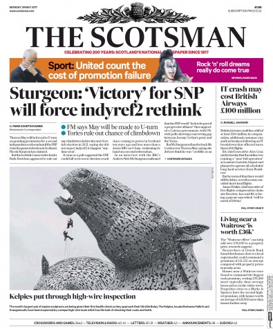 The Scotsman Newspaper Front Page for 29 May 2017