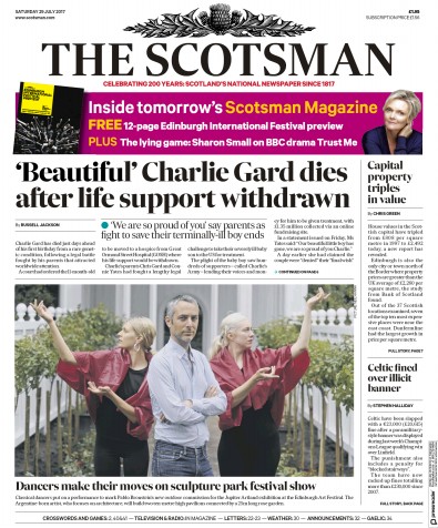 The Scotsman Newspaper Front Page for 29 July 2017