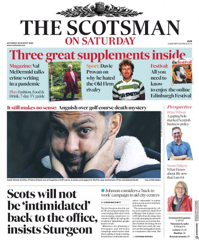 The Scotsman Newspaper Front Page for 29 August 2020