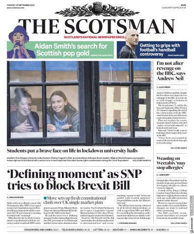 The Scotsman Newspaper Front Page for 29 September 2020