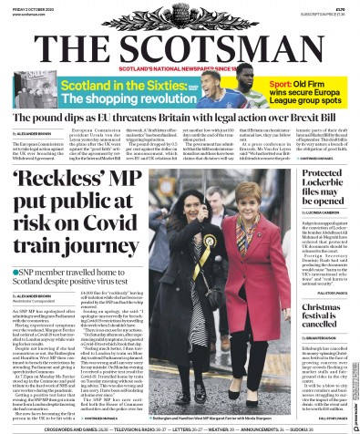 The Scotsman Newspaper Front Page for 2 October 2020