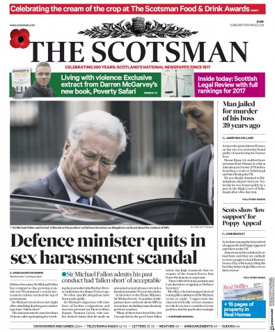 The Scotsman Newspaper Front Page for 2 November 2017