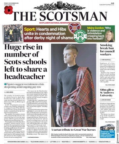 The Scotsman Newspaper Front Page for 2 November 2018