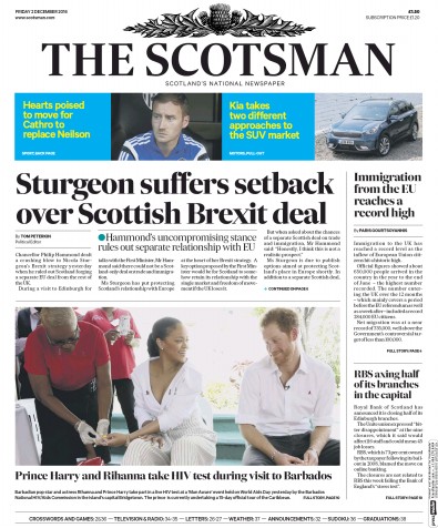 The Scotsman Newspaper Front Page for 2 December 2016