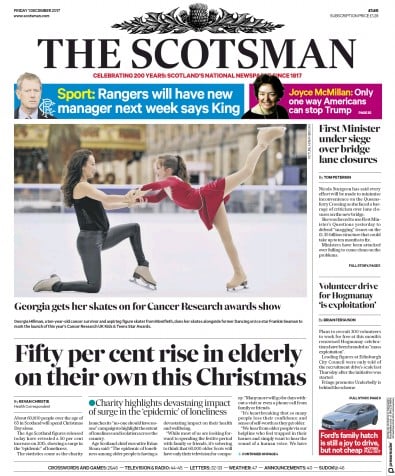 The Scotsman (UK) Newspaper Front Page for 2 December 2017