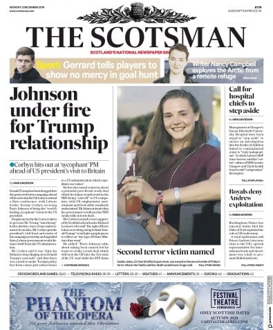 The Scotsman Newspaper Front Page for 2 December 2019
