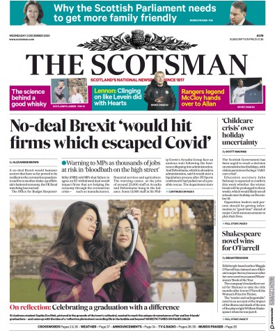 The Scotsman Newspaper Front Page for 2 December 2020