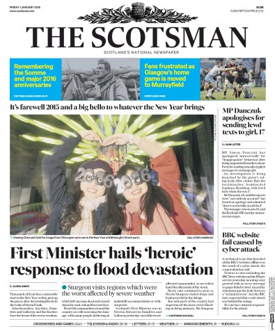 The Scotsman Newspaper Front Page for 2 January 2016